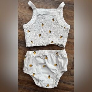 Oat Co lemon print smocked tank & bloomer set 1-2y